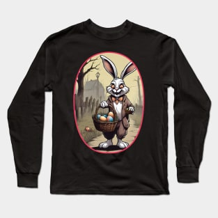 Dark Easter: Creepy Bunny with Chocolate Eggs (Concept Art Illustration) Long Sleeve T-Shirt